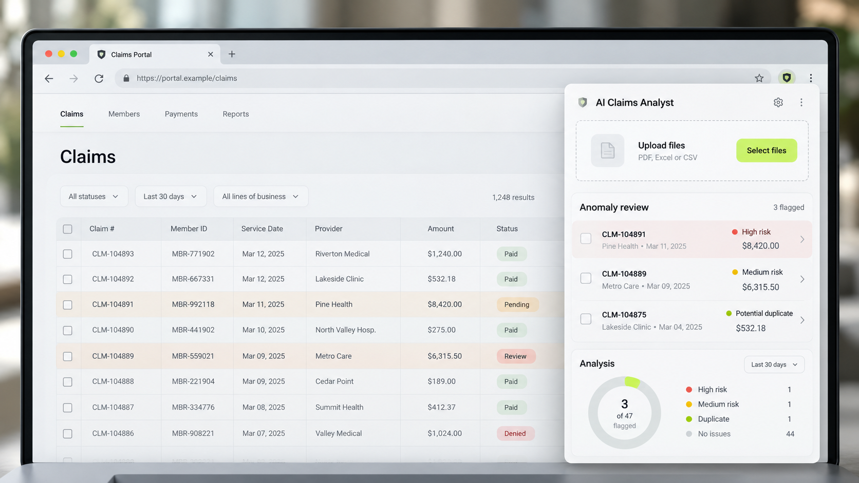 Conceptual medical claims Chrome extension interface